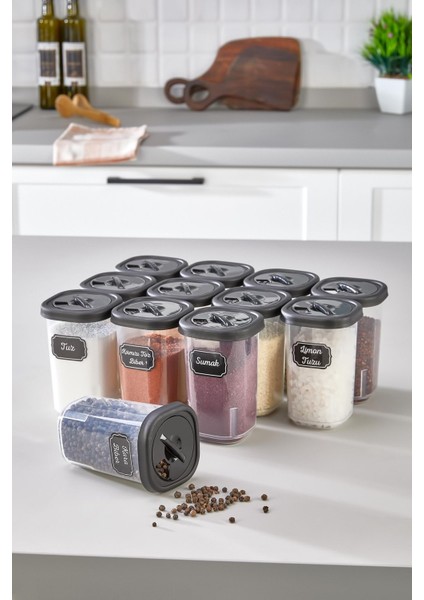 12’li Etiketli Hava Almaz Döner Kapaklı Baharatlık Seti Baharat Saklama Kabı 350ML fiyatları