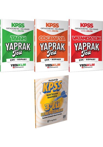 Kpss 2026 Ortaöğretim Ön Lisans Tarih Coğrafya Vatandaşlık Yaprak Test - 3 Deneme