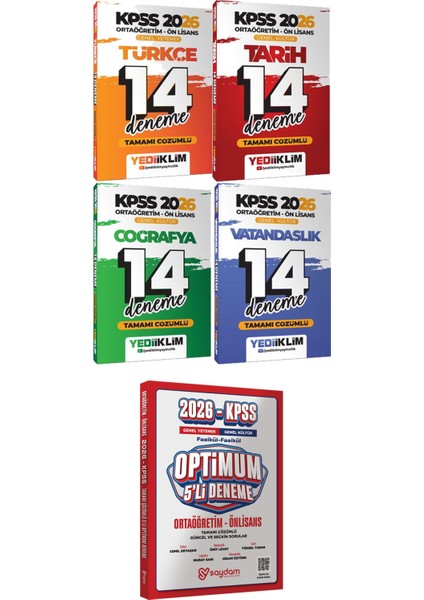 Ortaöğretim Ön Lisans Türkçe Tarih Coğrafya Vatandaşlık 14 Deneme - Optimum 5 Deneme