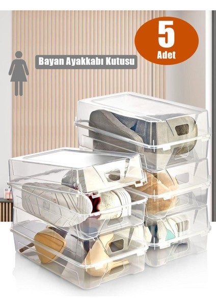 5 Adet Kadın Ayakkabı Kutusu Steril Ayakkabı Saklama Düzenleyici Organizer Şeffaf