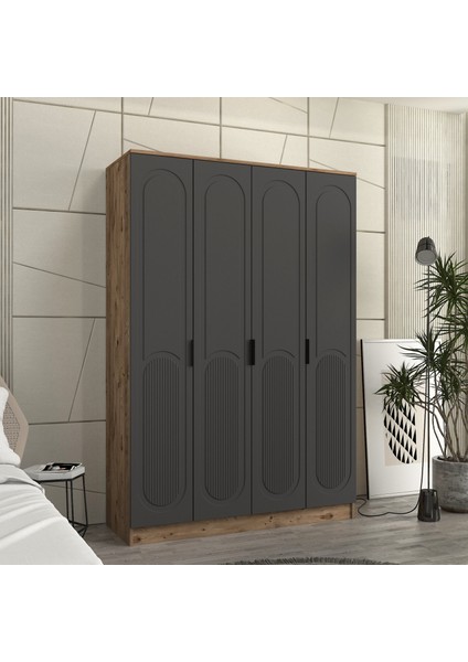 Derin 4 Kapaklı Bazalı Gardırop Tamamı Mdf