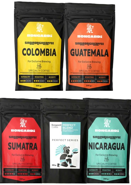 Nicaragua Sumatra Colombia Guatemala Perfect Blend 5X200G Single Orjin Yöresel Kahveler