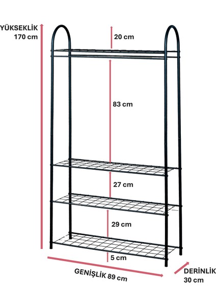 Dekoratif Siyah Metal Elbise Askılığı 4 Raflı Çok Amaçlı Ayaklı Portmanto ve Konfeksiyon Askılığı indirimleri