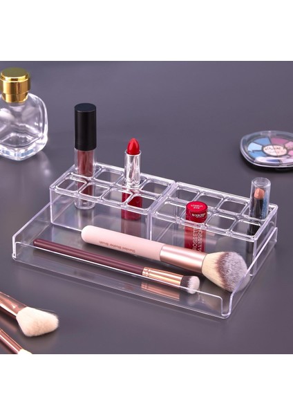 Turuncu 2'li Akrilik Tepsili Standlı Mini Makyaj Organizeri Rujluk