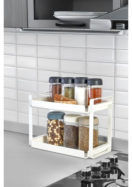 Iki Katlı Sert Plastik Baharatlık Kahve Köşesi Düzenleyici Organizer