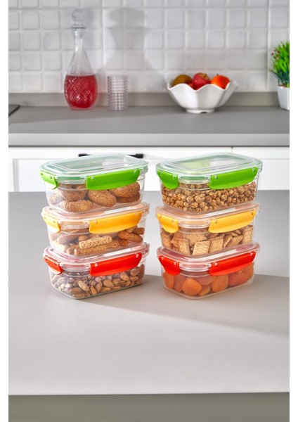6 Adet Slikonlu Sızdırmaz Hava Almaz Kilitli Kapak Saklama Kabı Kahvaltılık Seti 700 ml fiyatları
