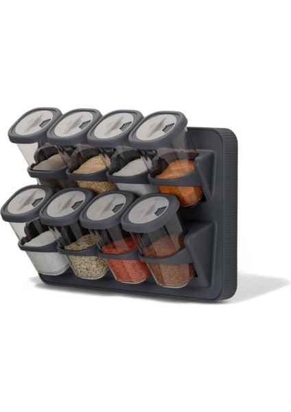 8’li Asmalı Kendinden Yapışkanlı Tezgah Üstü Stantlı Döner Kapaklı Baharatlık Seti Antrasit modelleri