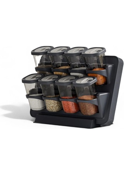 8’li Asmalı Kendinden Yapışkanlı Tezgah Üstü Stantlı Döner Kapaklı Baharatlık Seti Antrasit fırsatları