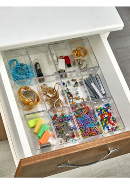 Std 12 Adet Kristal Çekmece Içi Düzenleyici Makyaj Takı Organizeri Sunumluk Kase 300ML Klasik