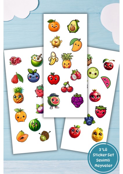 3 ' Lü Sevimli Meyveler Seti Planner/ Ajanda /bullet Journal / Laptop/matara/kulaklık Için Uygun Set