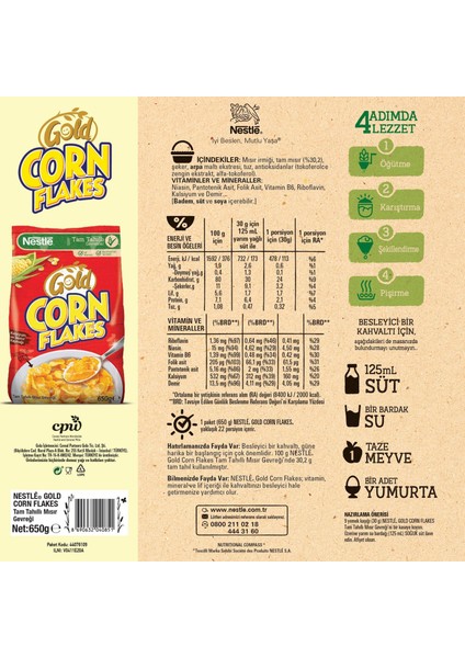 Gold Corn Flakes Tam Tahıl Mısır Gevreği 650 gr x 6 Adet modelleri