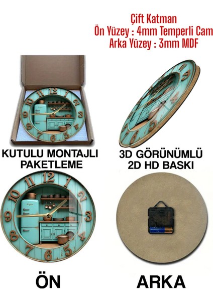 Mutfak Dekorasyonuna Nostaljik ve Modern Dokunuş! 3D Görünümlü Temperli Cam Saat – 33 cm CSDW210 fırsatları