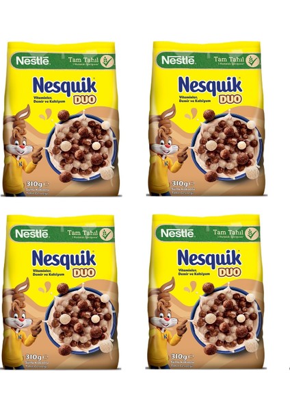 Nesquik Duo Sütlü Kakaolu Buğday ve Mısır Gevreği 310 gr x 4 Adet