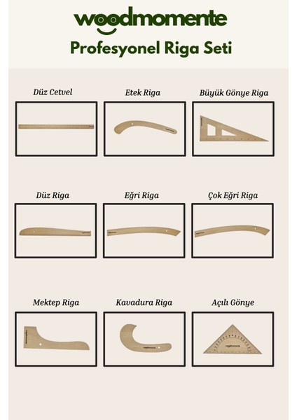 7 Parça Riga Cetvel Takımı – 4mm Kayın Mdf Terzi ve Kalıp Çizim Cetvelleri Seti fiyatları