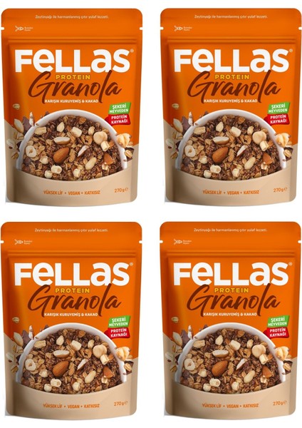 Vegan Protein Granola Karışık Kuruyemiş & Kakao 270 gr x 4 Adet