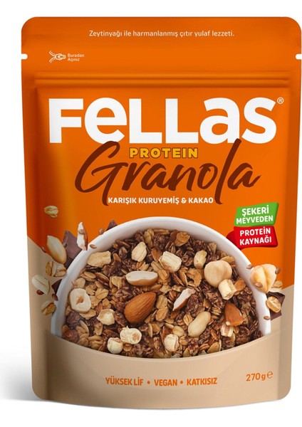 Vegan Protein Granola Karışık Kuruyemiş & Kakao 270 gr x 4 Adet fiyatları