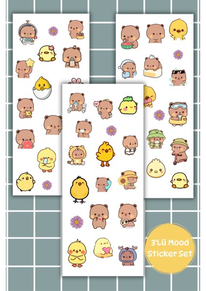 3’lü Mood Sticker Seti Sevimli Karakter Çıkartma Sayfaları Ajanda, Bullet Journal,laptop