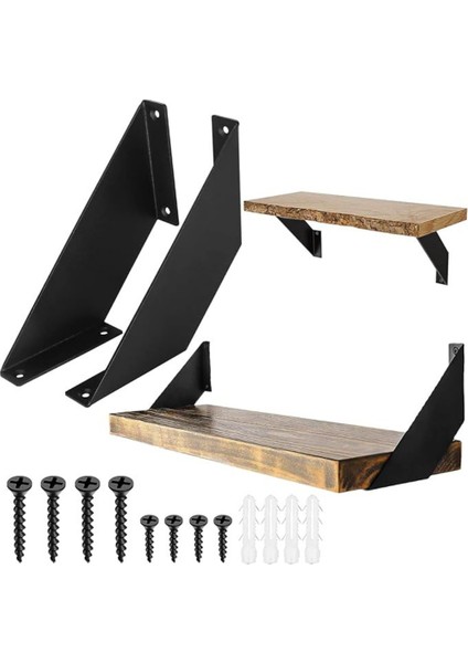 2'li Raf Tutucu Braketi, Açılı Siyah Metal, Kitaplık-Mutfak-Çalışma Odası Için