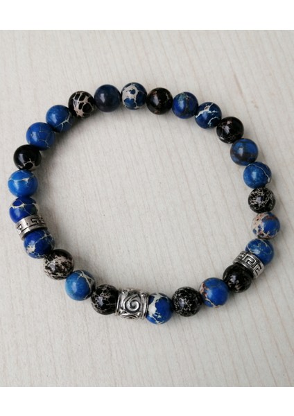 Mavi ve Siyah Varisit Doğal Taş Bileklik MDB341