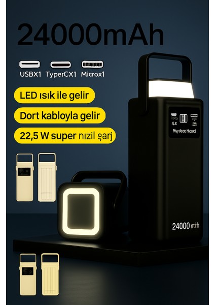 24000MAH Powerbank | Pd 22.5W Hızlı Şarj | LED Işıklı Taşınabilir Şarj Cihazı