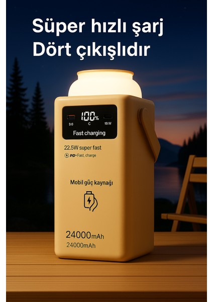 24000MAH Powerbank | Pd 22.5W Hızlı Şarj | LED Işıklı Taşınabilir Şarj Cihazı