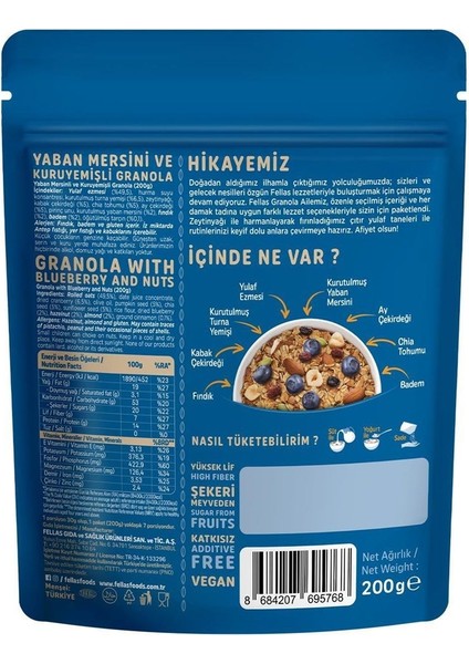 Granola - Yaban Mersini & Kuruyemiş 200 gr x 1 Adet fiyatları