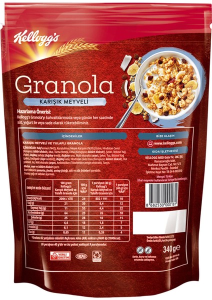 Granola Karışık Meyveli 340 gr x 1 Adet fiyatları