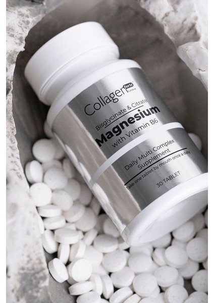 Colagen Magnezyum Complex 30 Tablet 500 Mg Bisiglinat, Sitrat, Vitamin B6, C Vitamini