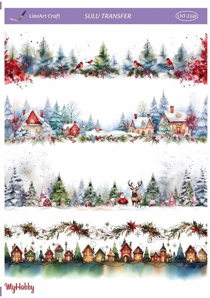 LNT2349 Yeniyıl Serisi, Ev ve Kar Manzarası Açık Zemin Sulu Transfer 25*35 cm