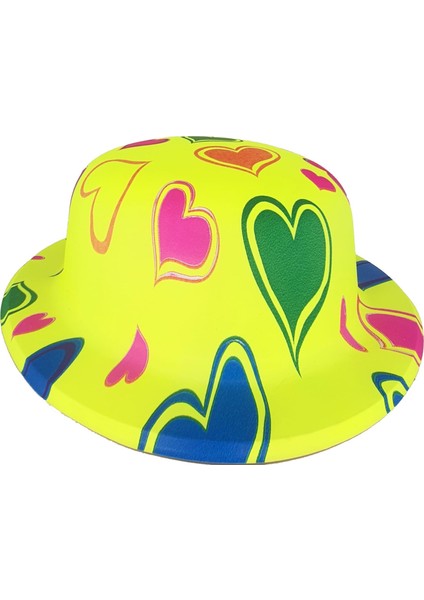 Plastik Neon Desenli Uv Işık Parti Şapkası Sarı 1 Adet