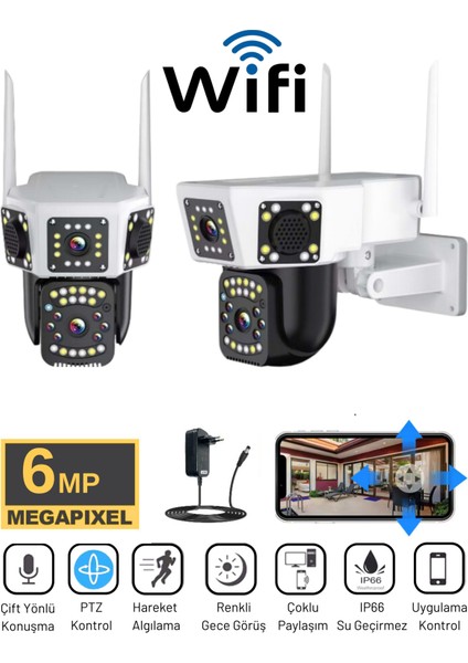 O-Kam 3014 6mp Wifi Kablosuz Dual Lens Güvenlik Kamerası Hareketli, Gece Görüşlü, Dış & Iç Kullanım