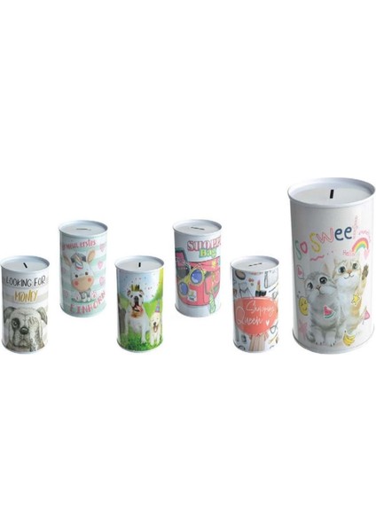 Desenli Orta Boy Metal Kumbara