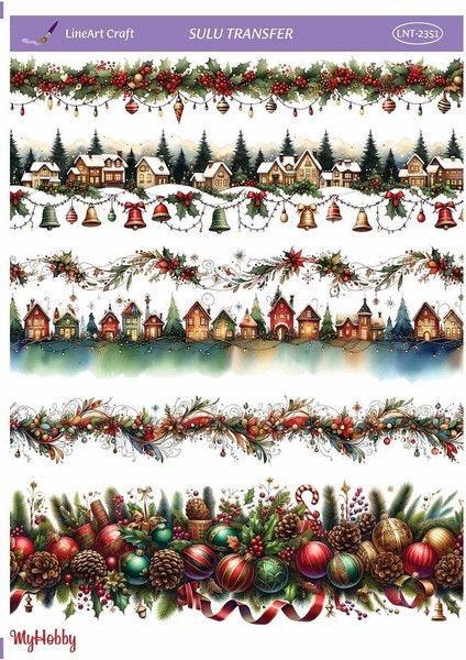 LNT2351 Yeniyıl Serisi, Bordür Desenli Açık Zemin Sulu Transfer 25*35 cm