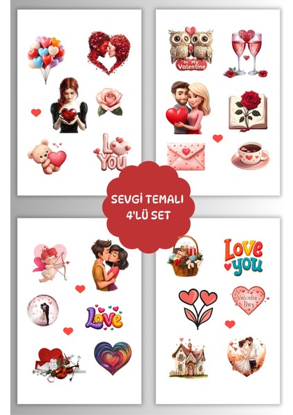 Sevgili,aşk ,sevgililer Günü 4'lü Sticker Seti Planner Ajanda Bullet Journal Için Uygun Set