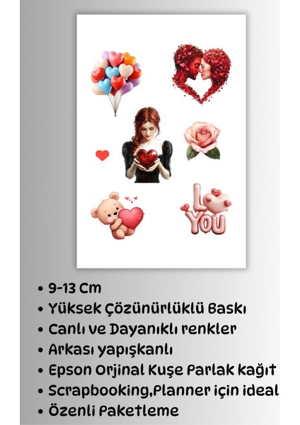 Sevgili,aşk ,sevgililer Günü 4'lü Sticker Seti Planner Ajanda Bullet Journal Için Uygun Set fiyatları