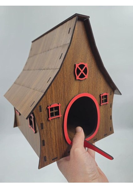 Ahşap Kuş Evi Ceviz Desenli Mdf 19 cm x 19 cm x 24 cm fiyatları