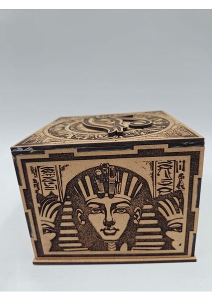 Ahşap Dekoratif Mısır Temalı Gizli Kilitli Kutu 13 cm x 13 cm x 10 cm modelleri