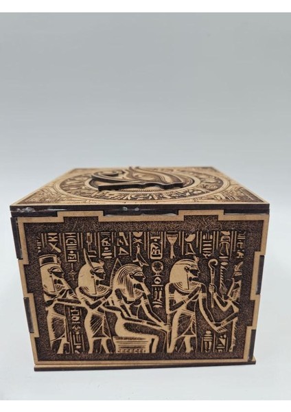 Ahşap Dekoratif Mısır Temalı Gizli Kilitli Kutu 13 cm x 13 cm x 10 cm fırsatları