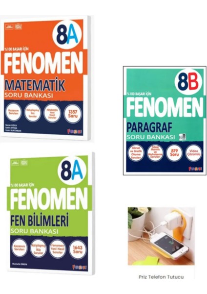 8A Matematik + 8A Fen + 8b Paragraf Set Priz Tutucu Hediye