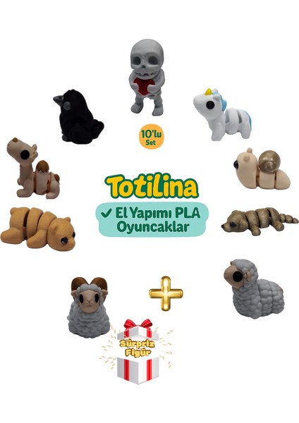 10'lu Set (Iskelet Unicorn Salyangoz Köpek Koyun Koç Ayı Deve…)