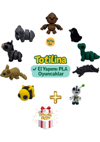10'lu Set (Goril Karga Dinozor Kedi Voodoo Arı Fare Eşek Fil…)