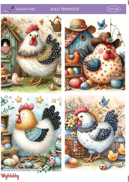 LNT-309 Renkli Tavuklar 25 * 35 cm Sulu Transfer