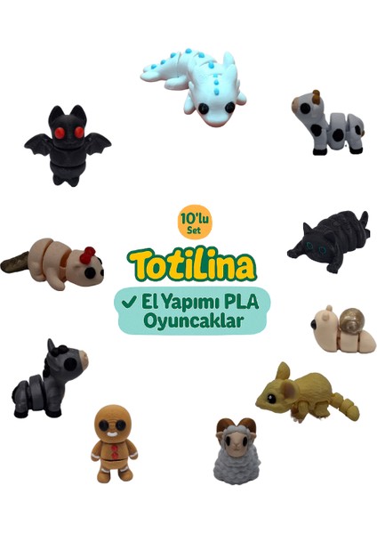 10'lu Set (Aksolotl Inek Kedi Salyangoz Fare Koç Kurabiye Adam…)