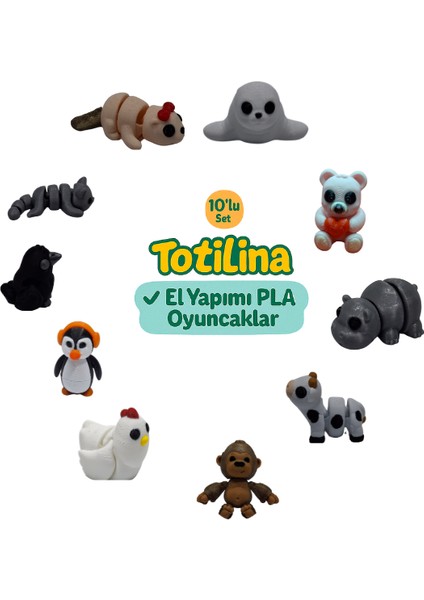10'lu Set (Fok Ayı Hipopotam Inek Goril Tavuk Penguen Karga Kedi…)