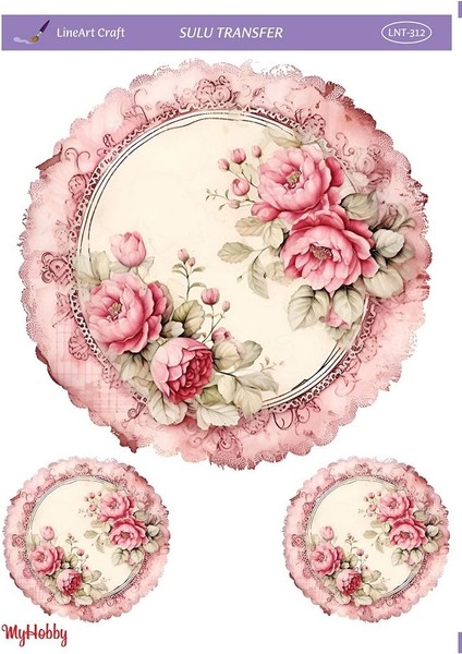 LNT-312 Pembe Çiçekler, Tepsi, Sunumluk, Çerçeve 25 * 35 cm Sulu Transfer