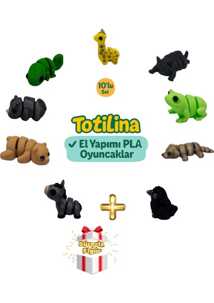 10'lu Set (Zürafa Kedi Kurbağa Köpek Karga Eşek Ayı Gergedan…)