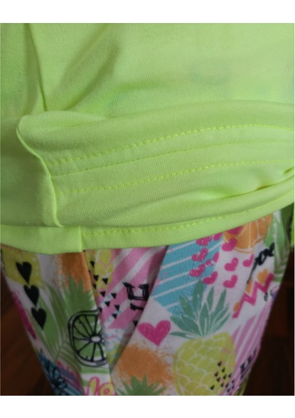Kız Çocuğu İkili Takım Baskılı T-Shirt Çok Renkli Şort 18-24 Ay Neon Yeşil fırsatları