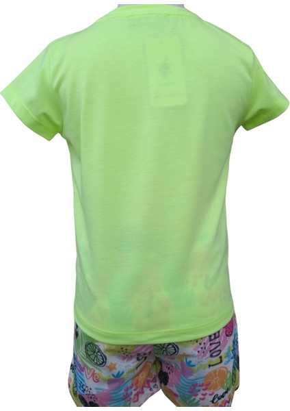 Kız Çocuğu İkili Takım Baskılı T-Shirt Çok Renkli Şort 18-24 Ay Neon Yeşil indirimleri