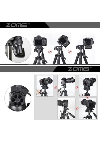 Zomei Q111 Kamera Tripodu Cep Telefonu Tutuculu + Uzaktan Kumanda, Alüminyum Alaşım Hafif Kamera Ayaklı Tripod 3 Yönlü Döner Başlık Hızlı Değiştirme Plakası ve Çanta 47 - 140 cm Siyah Renk modelleri
