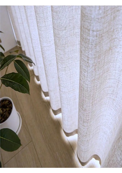 Koyu Krem - Ince Dokulu Keten Fon Perde - Pilesiz Düz Dikim - KL633